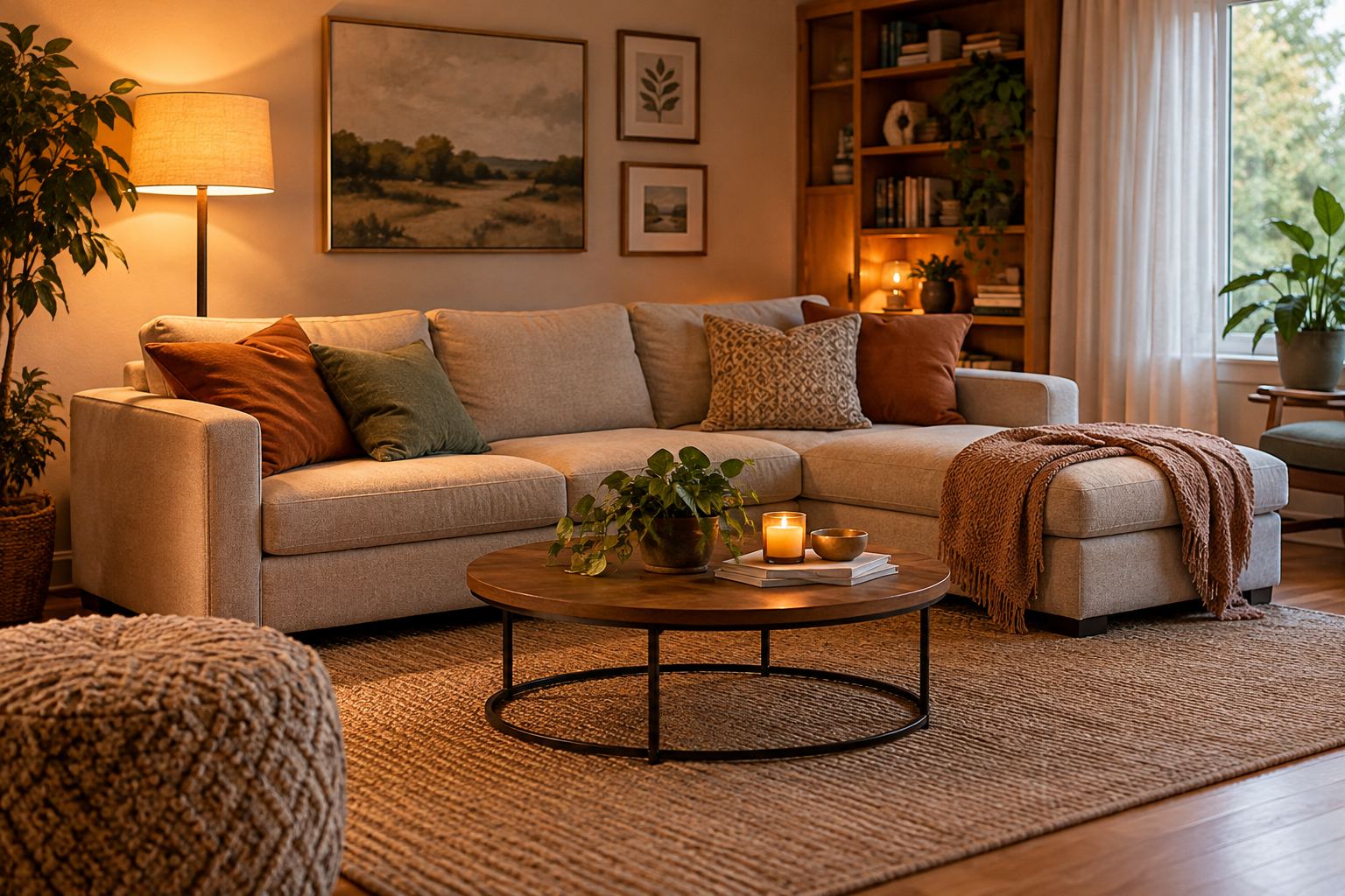 A cozy Texas living room, illustrative